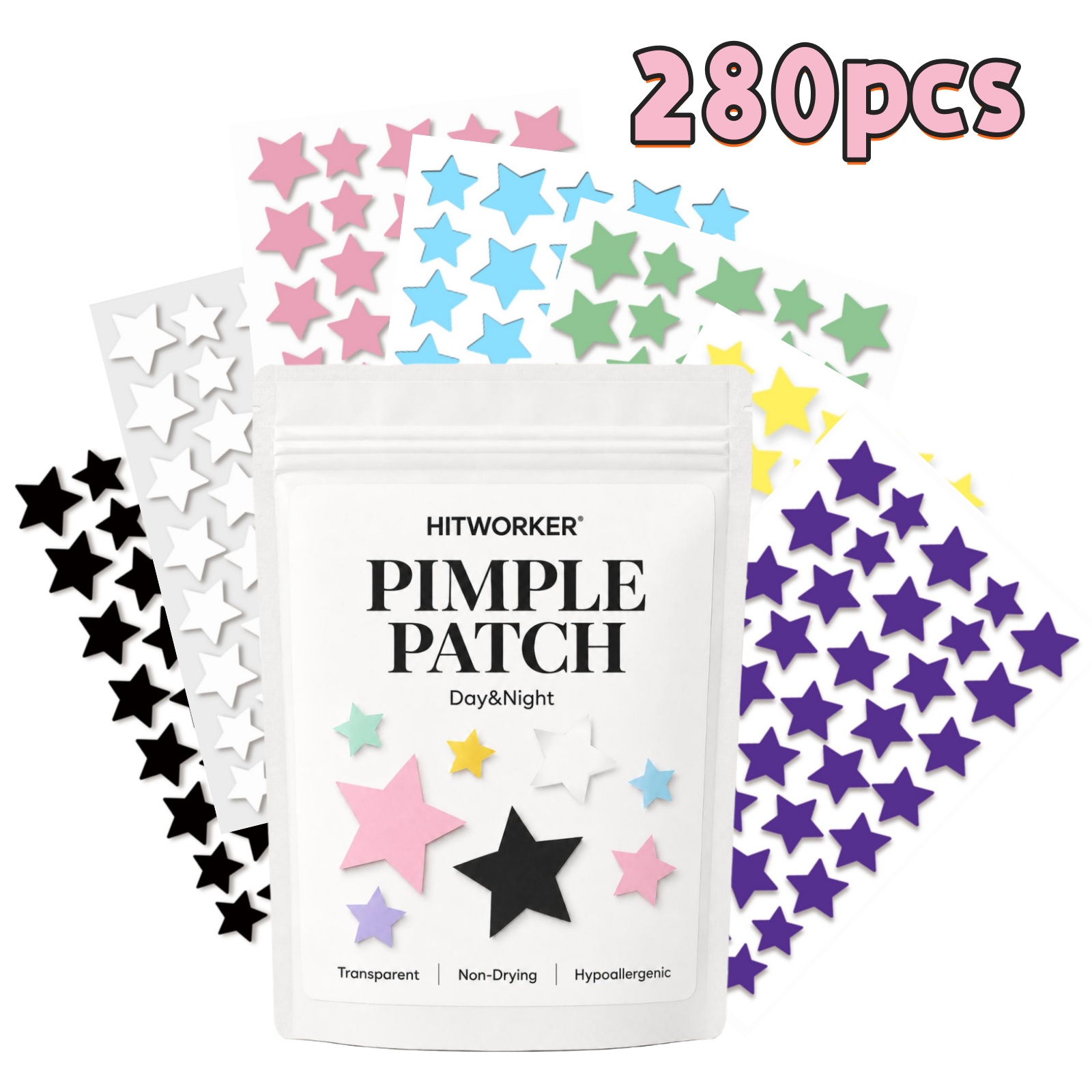 Hydrocolloid Pimple Patch - 280 Adesivos Coloridos de Estrela para