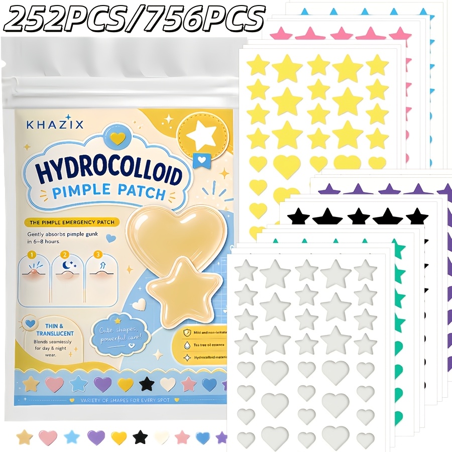 Hydrocolloid Pimple Patch - 7 cores, 252 peças/756 peças. Adesivo