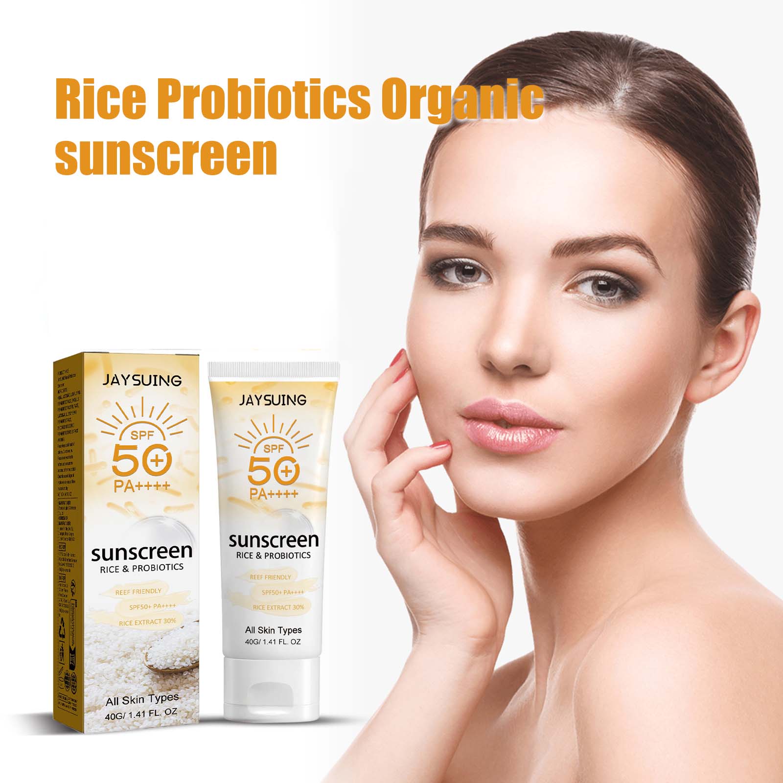 Spf 50 Waterproof Sunscreen - Protetor solar de arroz orgânico probiótico,