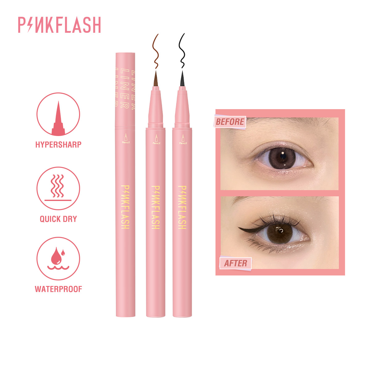 Waterproof Liquid Eyeliner Pen - Pinkflash preto líquido lápis eyeliner à