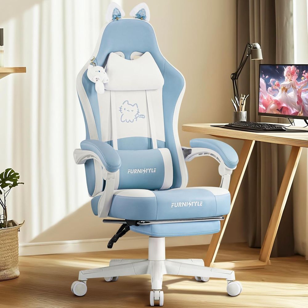 Massage - Cadeira de Jogos Ergonômica Azul/Branca com