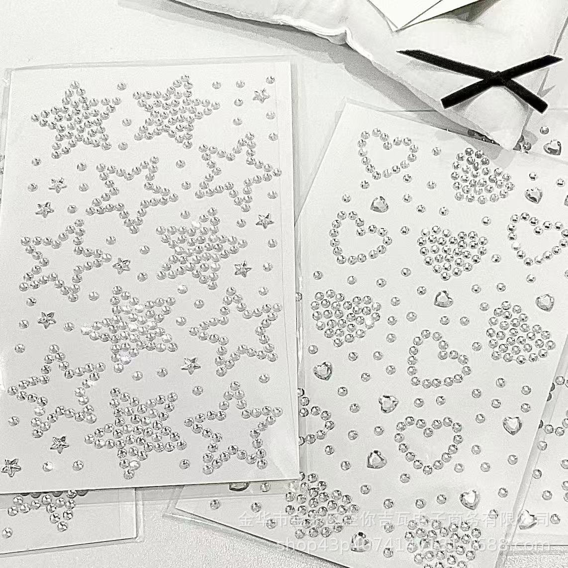 Nail Art - Adesivos de Strass Coração Estrela Prateada,
