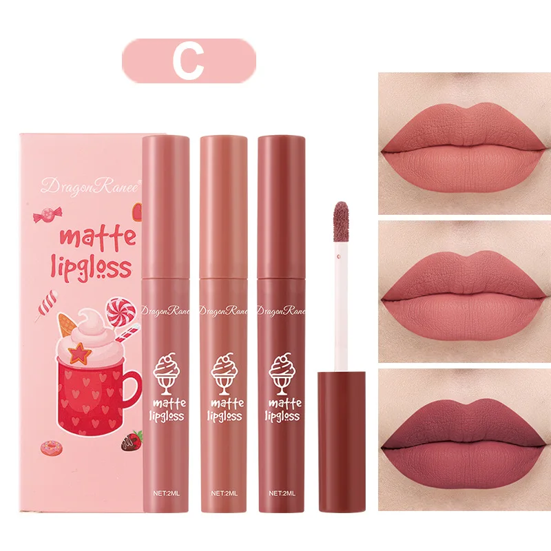 Conjunto de 3PCS de Batom Líqu - Matte Velvet Lip Tint Long Lasting avaliação e preço